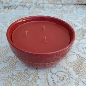 Red Stoneware bowl w/ Baked Apple Pie scent candle New 3 wick Celebrating Home